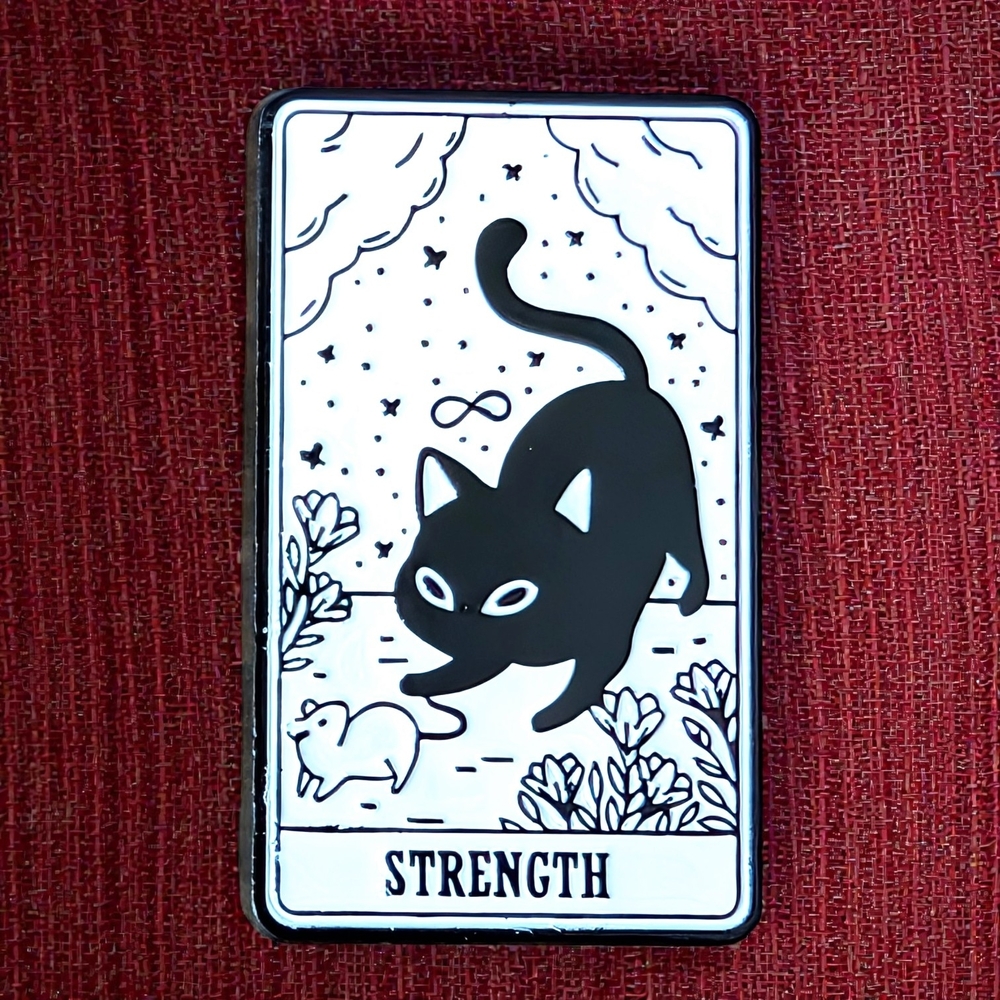 Strength Tarot Cat Enamel Pin - Black & White